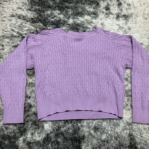 Cable Knit Sweater Long Sleeve Crew Neck Pullover‎ Lavender Top